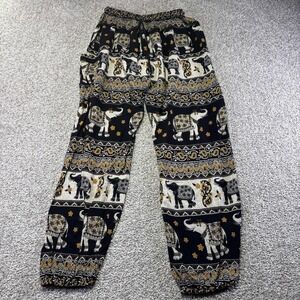 Earthbound Trading Co Pants Womens M Black Elephant Print Jogger Rayon Boho